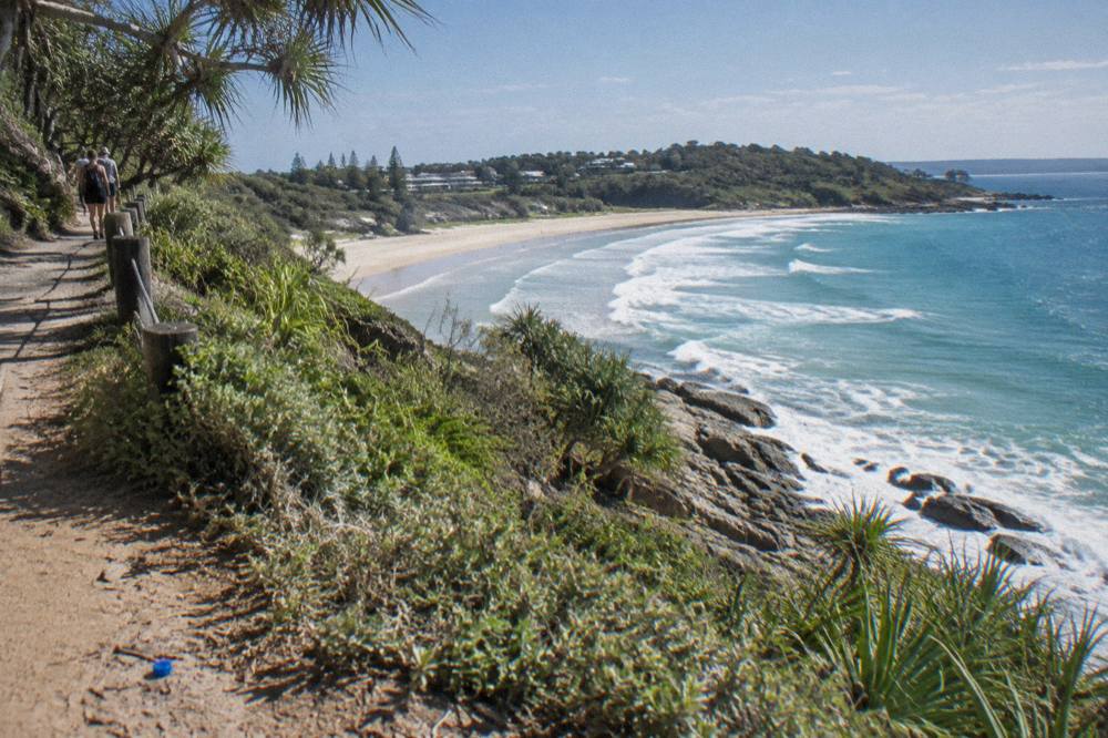 Coastal track winding along a rocky headland with ocean views and low vegetation